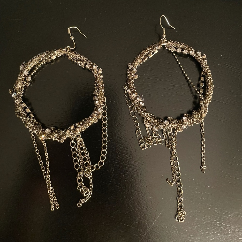 Bebe crystal and chain hoop earrings